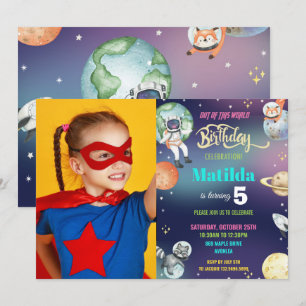 Invitation Galaxy Space Astronaut Planets Girl Birthday Photo