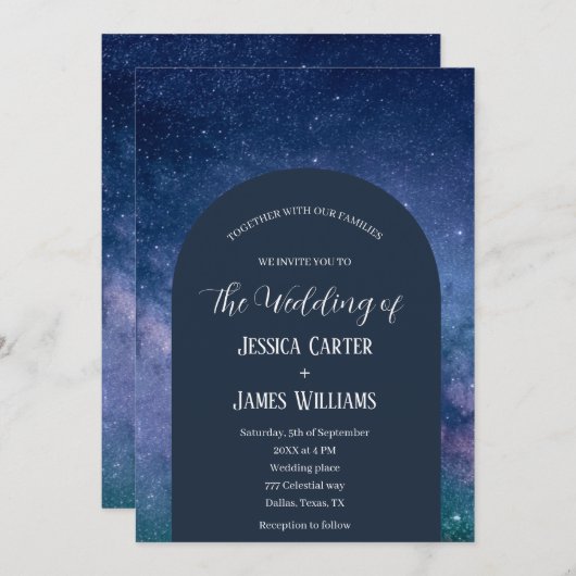 Invitation Galaxy Starry Night Celestial Arch Mariage de l'es (Devant / Derrière)