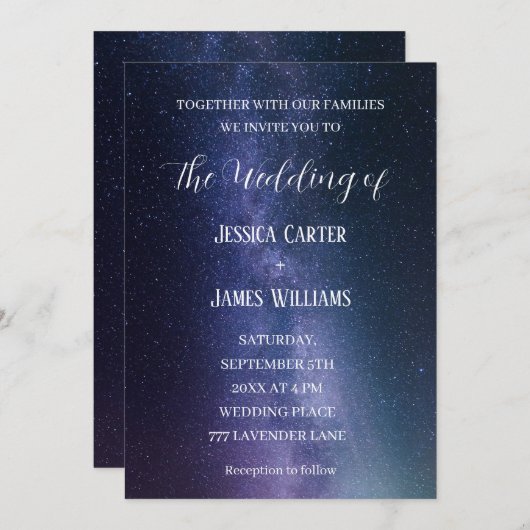 Invitation Galaxy Starry Night Espace extra-atmosphérique Mar (Devant / Derrière)