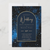 Invitation Galaxy Starry Night Marine Blue Gold Mariage (Devant)
