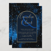 Invitation Galaxy Starry Night Marine Blue Gold Mariage (Devant / Derrière)
