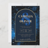 Invitation Galaxy Starry Night Marine Blue Gold Mariage (Devant)