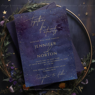 Invitation Galaxy Starry Night Sky Blue Purple Gold Mariage