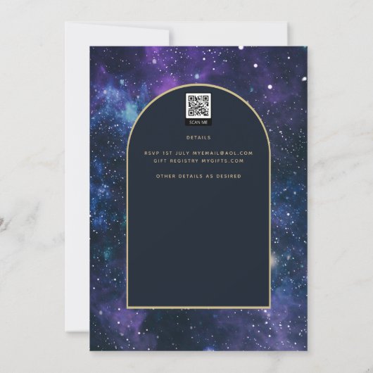 Invitation Galaxy Starry Nuit violet Mariage bleu (Dos)
