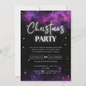 Invitation Galaxy Starry Space Neon Black Christmas Party (Devant)