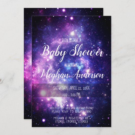 Invitation Galaxy Stars Baby shower spatial céleste (Devant / Derrière)