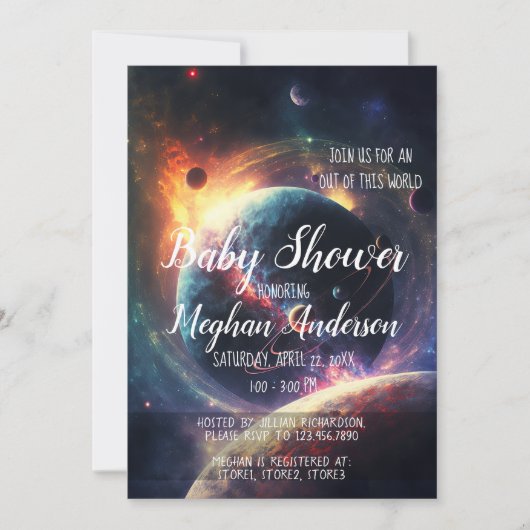 Invitation Galaxy Stars Lune Planètes Espace Baby shower (Devant)