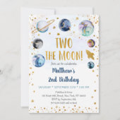 Invitation Galaxy Two The Moon Blue Gold Outer Space Annivers (Devant)