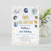 Invitation Galaxy Two The Moon Blue Gold Outer Space Annivers (Debout devant)