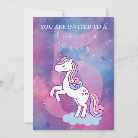 Invitation Galaxy Unicorn Magique étoile fête d'anniversaire (Dos)