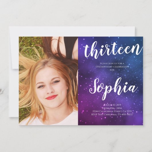Invitation Galaxy Universe Stars Girl Photo Anniversaire (Devant)