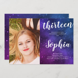 Invitation Galaxy Universe Stars Girl Photo Anniversaire