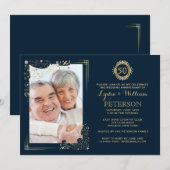 Invitation Galded Corners Photo Golden Anniversaire Invitatio (Devant / Derrière)