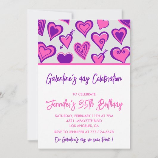 Invitation Galentine copines Saint-Valentin violet (Devant)
