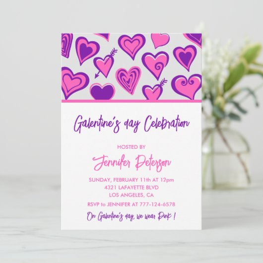 Invitation Galentine copines Saint-Valentin violet (Debout devant)