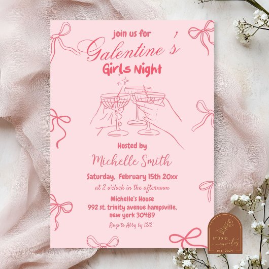 Invitation Galentine Day Dessiné à la Main