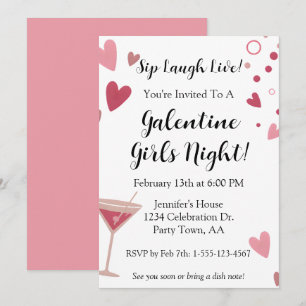 Invitation Galentine Filles Soirée Martini Rose