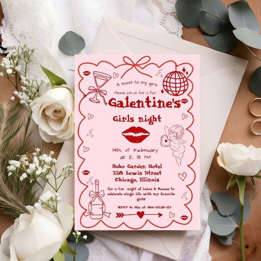 Invitation Galentine Main dessinée Valentine Filles Fête de N