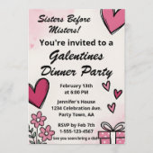 Invitation Galentine Pink Sisters Before Misters Dinner Party (Devant)