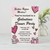 Invitation Galentine Pink Sisters Before Misters Dinner Party (Debout devant)
