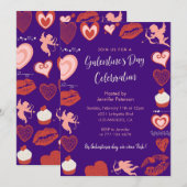 Invitation Galentine rose et rouge Copines (Devant / Derrière)