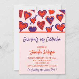 Invitation Galentine rose et rouge Saint-Valentin