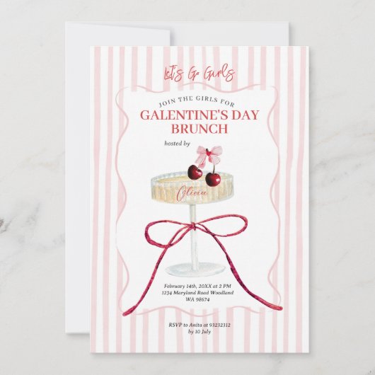 Invitation Galentine’s Day Brunch Cherry Champagne (Devant)