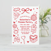 Invitation Galentine’s Pajama, Night Valentine Hand Drawn  (Debout devant)