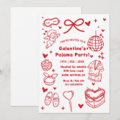 Invitation Galentine’s Pajama, Night Valentine Hand Drawn  (Devant / Derrière)