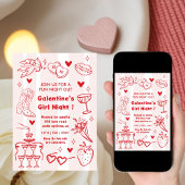 Invitation Galentine’s Party, Night Valentine Hand Drawn 