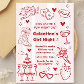 Invitation Galentine’s Party, Night Valentine Hand Drawn 