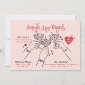 Invitation Galentine’s Pink Red Hand Drawn Cocktail Party (Devant)