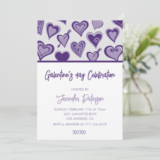 Invitation Galentine xoxo Saint-Valentin coeurs mo (Debout devant)