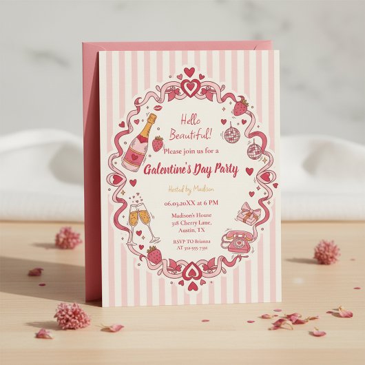 Invitation Galentine's à rayures rétro