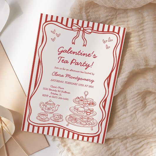 Invitation Galentines Afternoon Tea Party Hand Drawn