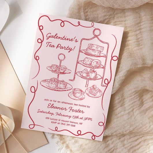 Invitation Galentines Afternoon Tea Party main tirée