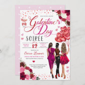 Invitation Galentine's Day Fille amis Brunch Coeurs roses (Devant / Derrière)