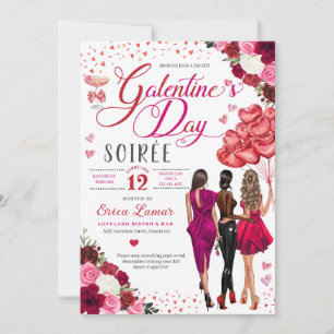 Invitation Galentine's Day Fille amis Brunch Coeurs roses