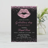 Invitation Galentine's Day Night Out Pink Glitter Lips (Debout devant)