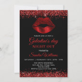 Invitation Galentine's Day Night Out Red Glitter Lips (Devant)
