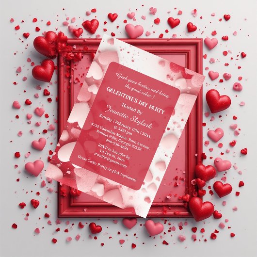 Invitation Galentine's Day Party Pastel Coral Hearts Modern