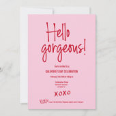Invitation Galentine's Day PINK RED Hello gorgeous XOXO (Devant)