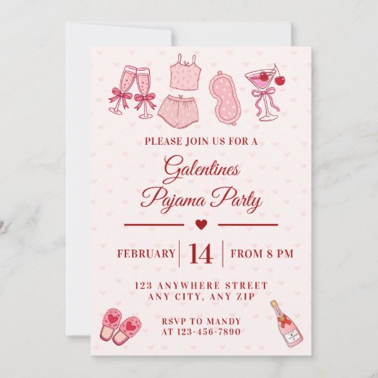 Invitation Galentines Fête Pyjama Filles Saint-Valentin (Devant)