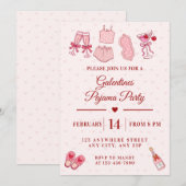 Invitation Galentines Fête Pyjama Filles Saint-Valentin (Devant / Derrière)