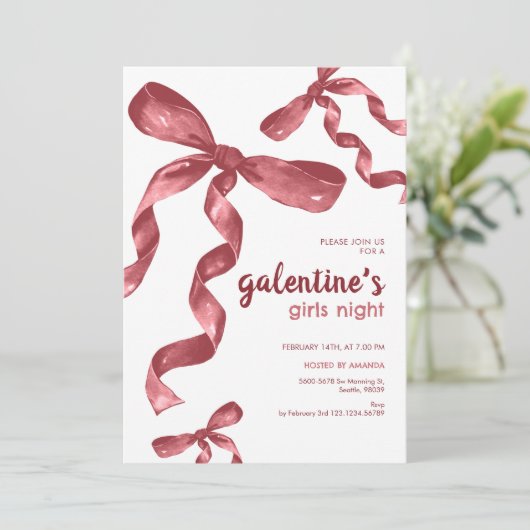 Invitation Galentines Filles Night Party Bow (Debout devant)