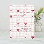 Invitation Galentines Girls Night Party Minimal Heart Pink  (Debout devant)