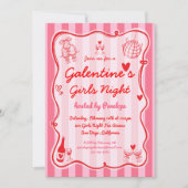 Invitation Galentine's Girls Night Pink Red Hand Drawn Party (Devant)