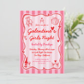 Invitation Galentine's Girls Night Pink Red Hand Drawn Party (Debout devant)