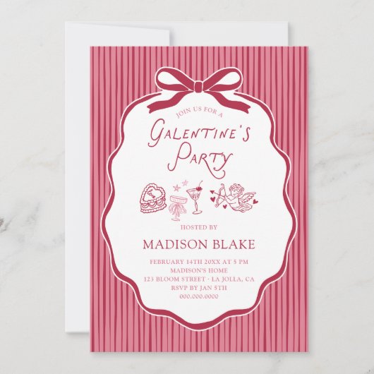 Invitation Galentine's Party Cherry Bow Frame (Devant)