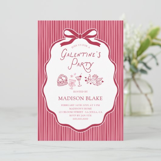 Invitation Galentine's Party Cherry Bow Frame (Debout devant)